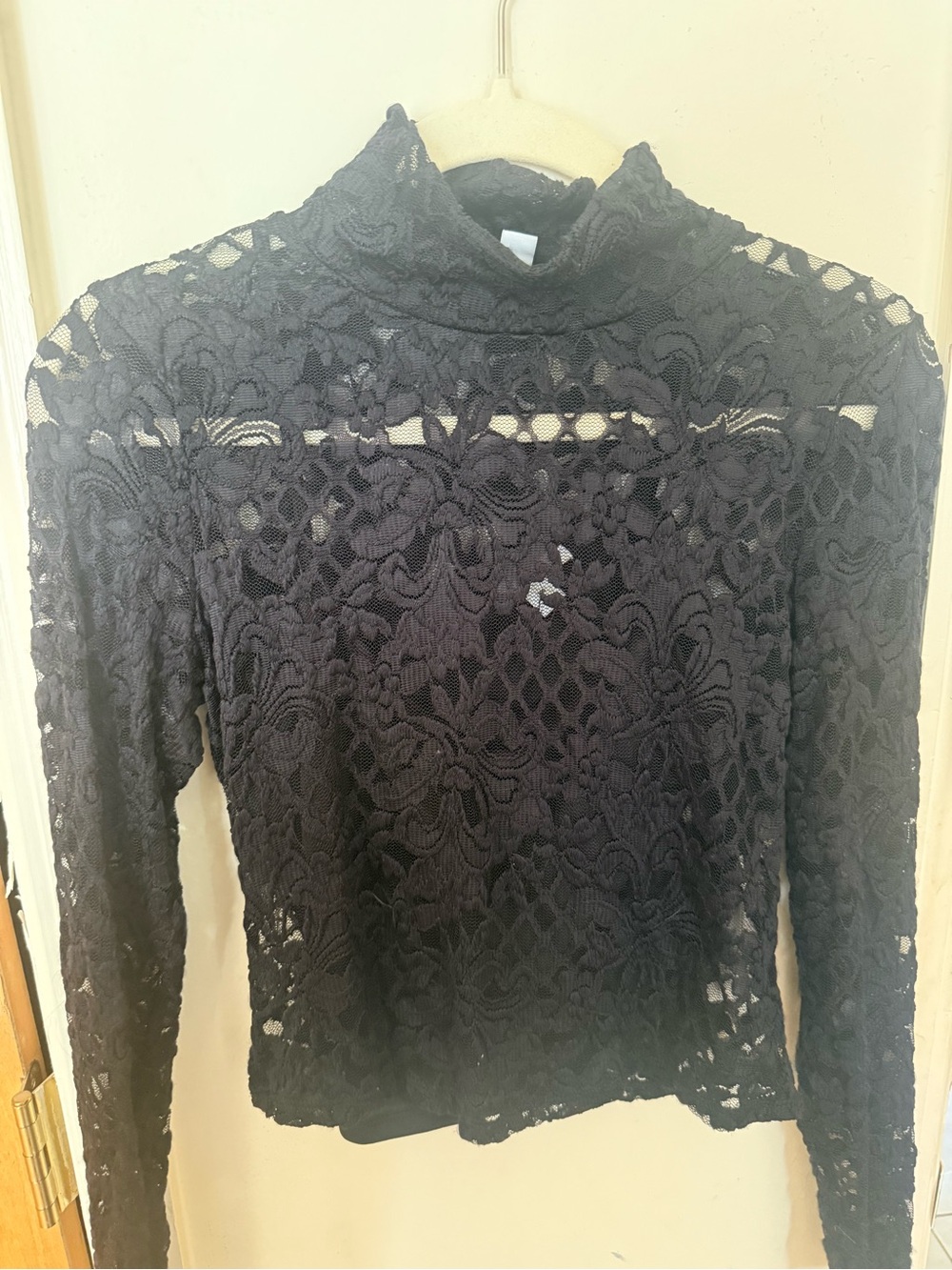 Bar III Black Lace Mock Neck Long Sleeve Top
